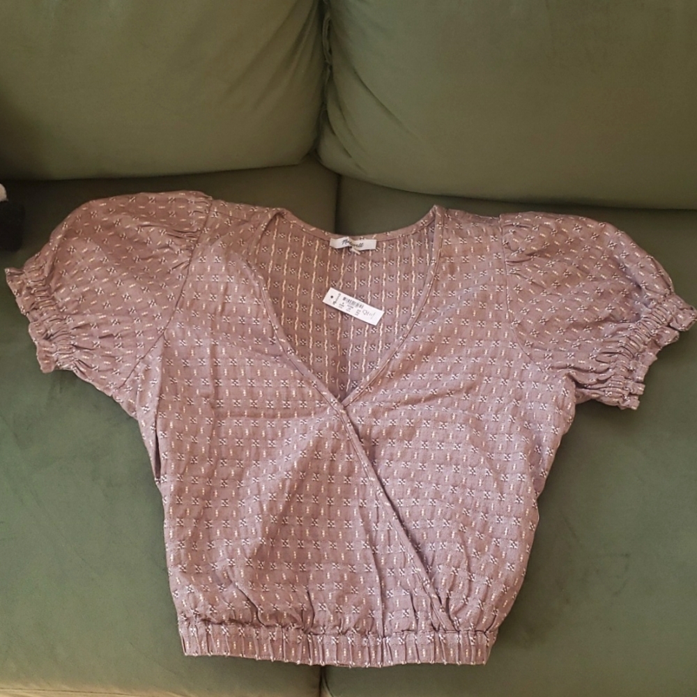Jacquard Puff Sleeve Faux Wrap Top - Madewell, M, Nbw/Nwt